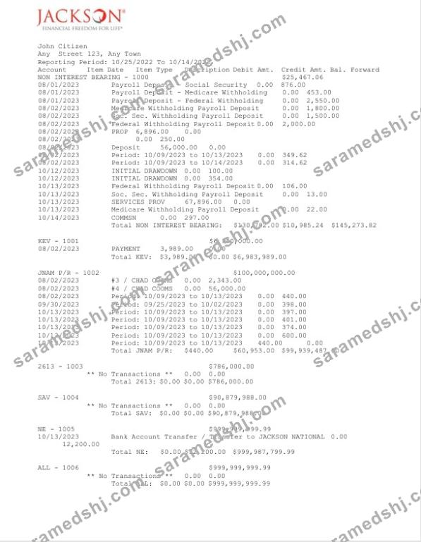 USA Jackson National bank statement Word and PDF template, 2 pages